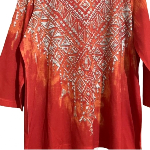 Zenergy by Chico’s Red Orange Detailed Casual Boho Summer Top Sz-L - Picture 3 of 6